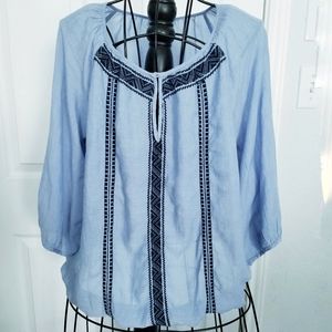 J. Crew blue embroidery top